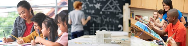 Three images of students in design curriculums